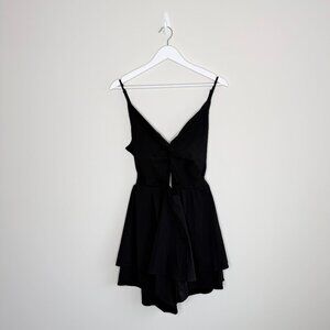 Black Knot Front Tie Back Layered Romper